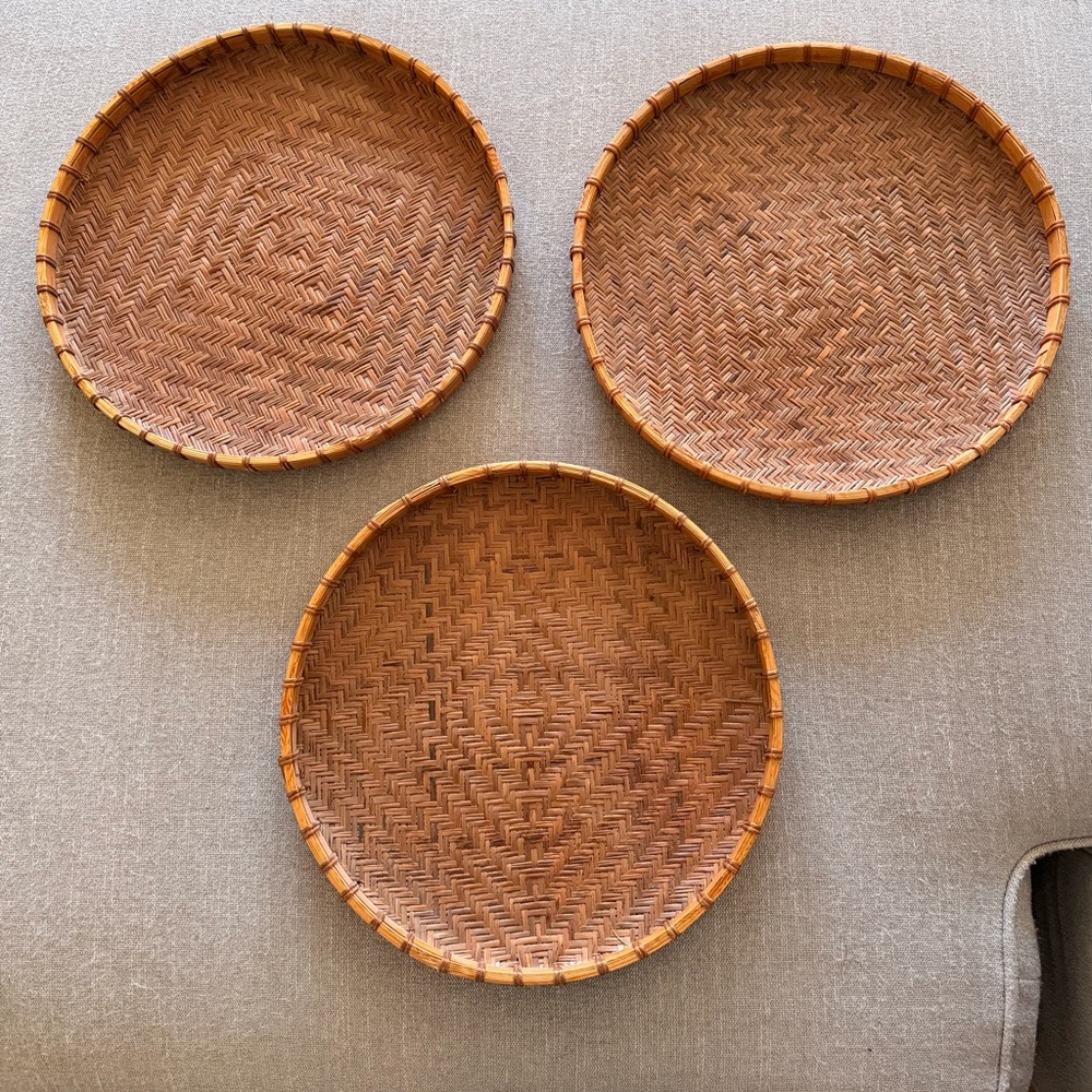 Set of 3 Woven Rattan Bamboo Wall Baskets Boho Coastal Farmhouse Decor